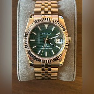36mm Automatic Seiko Mod Rose Gold Datejust homage palm dial